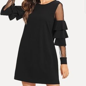 Mesh Insert Tiered Bell Sleeve Dress